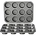 Click for more info about Amazon Basics Nonstick Round Muffin Baking Pan, 12 Cups, Set of 2, Gray