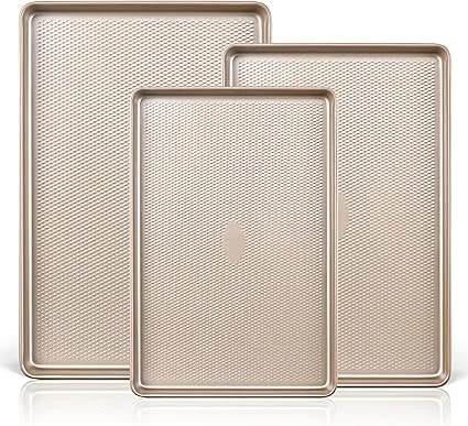 Click for more info about HONGBAKE Baking Sheet Pan Set, Cookie Sheets for Oven, Nonstick Half/Quarter/Jelly Roll Pans with...