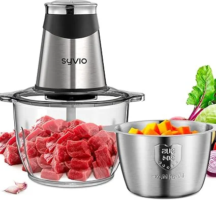 Click for more info about Syvio Food Processors with 2 Bowls, Meat Grinder 4 Bi-Level Blades, Mini Electric Food Chopper 40...
