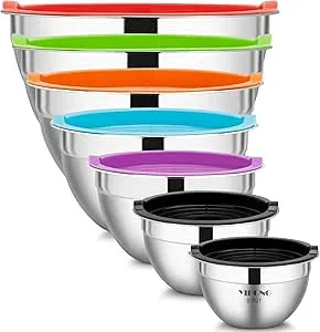 Click for more info about 7 Piece Mixing Bowls with Lids for Kitchen, YIHONG Stainless Steel Mixing Bowls Set Ideal for Bak...