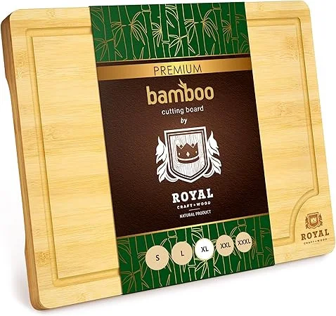 Click for more info about Extra Large Organic Bamboo Cutting Board with Juice Groove - Kitchen Chopping Board for Meat (But...