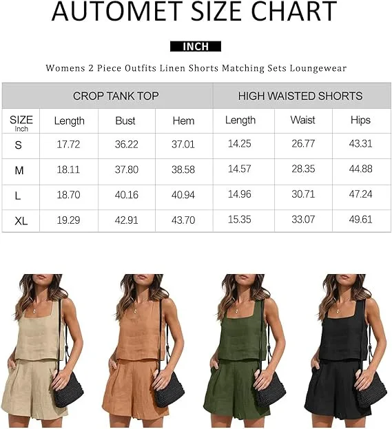 Click for more info about AUTOMET Womens 2 Piece Outfits Lounge Matching Sets Two Piece Linen Shorts Crop Tops 2023 Trendy ...