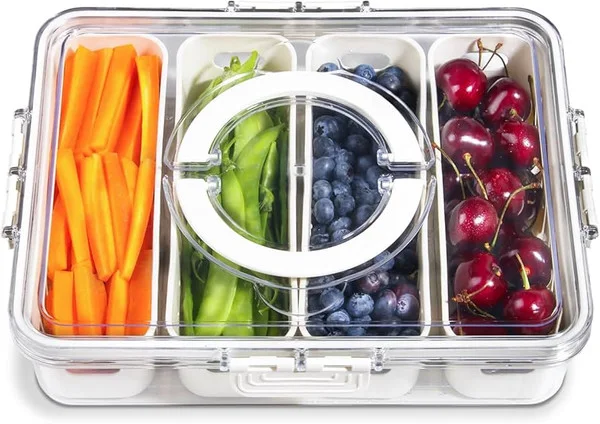 Click for more info about Portable Fruit Storage Containers for Fridge, 4 Compartments Snack Box Container, BPA-Free Divide...