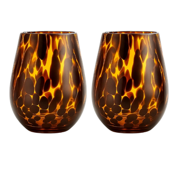 Tortoise Shell Leopard Print Stemless Wine Glasses